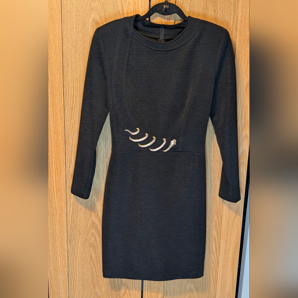 Vintage Joseph Ribkoff Long Sleeve Dress With Gold Snake Detail